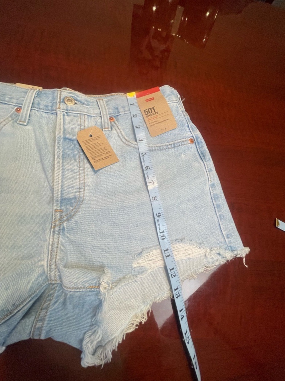 Levi’s 501 Original High Rise Denim Shorts Light Wash Distressed Cut Off Size 30 - Picture 9 of 11